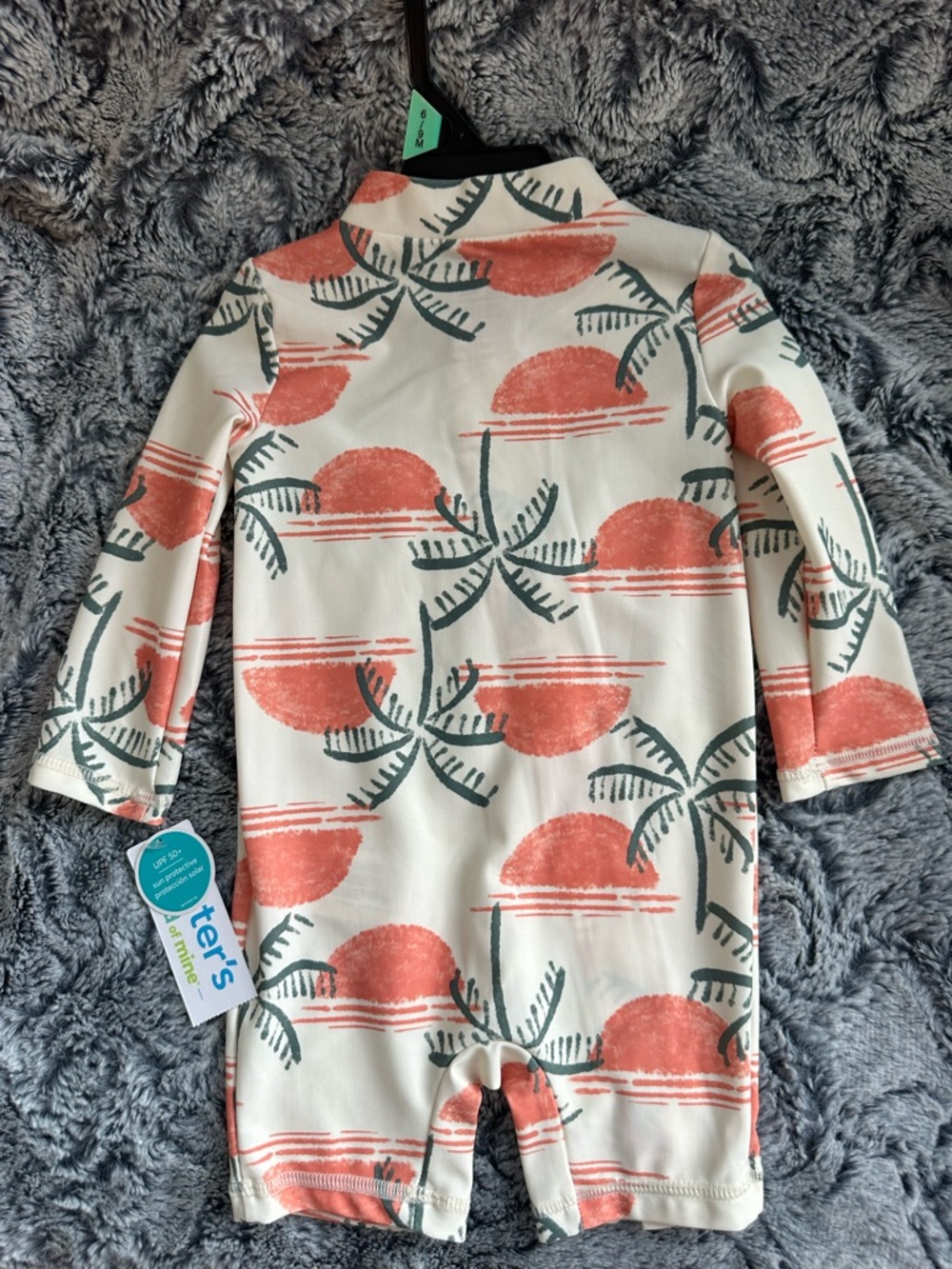 NWTS Carter's Coral Palm Print Kids One-Piece Rash Guard swimsuit Sz 6/9 mos - Picture 6 of 8